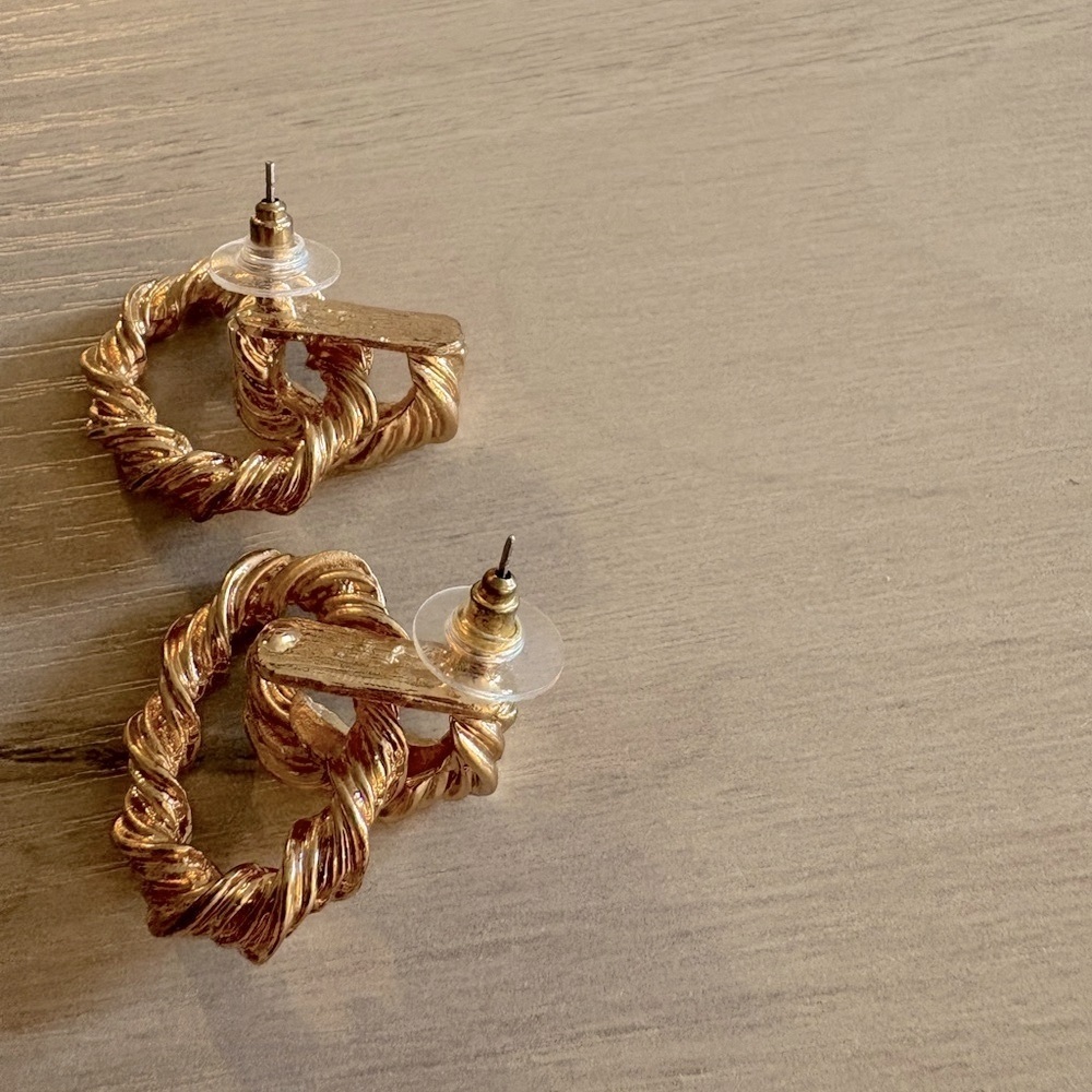 Rose Gold Twisted Hoop Earrings - Picture 6 of 6